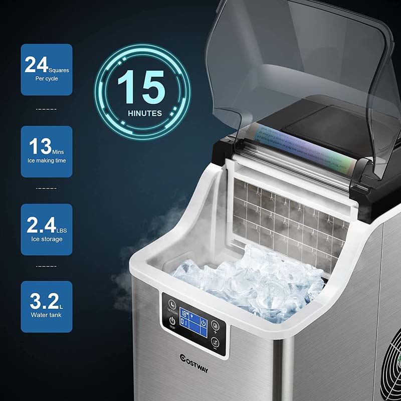 40LBS/24H Portable Ice Maker Countertop Ice Machine with Top Inlet Hole & Self-Clean Function