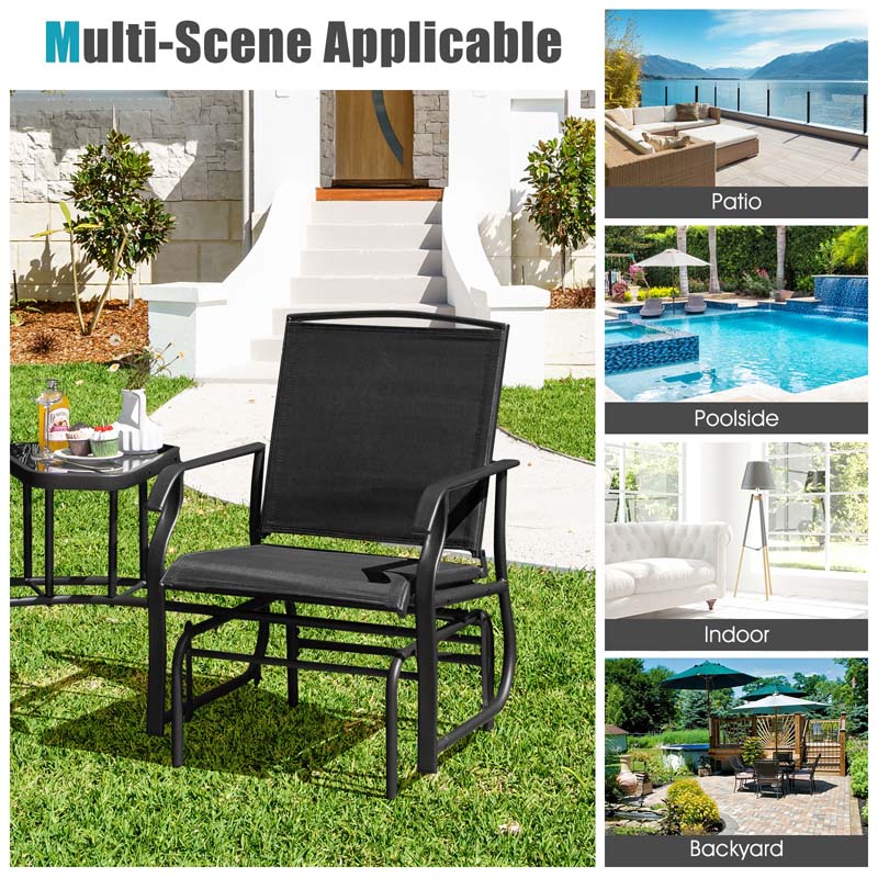 Outdoor Double Swing Glider Chair with Center Table & Umbrella Hole, 2-Person Rocking Chair & Bistro Table Set for Porch Backyard Poolside