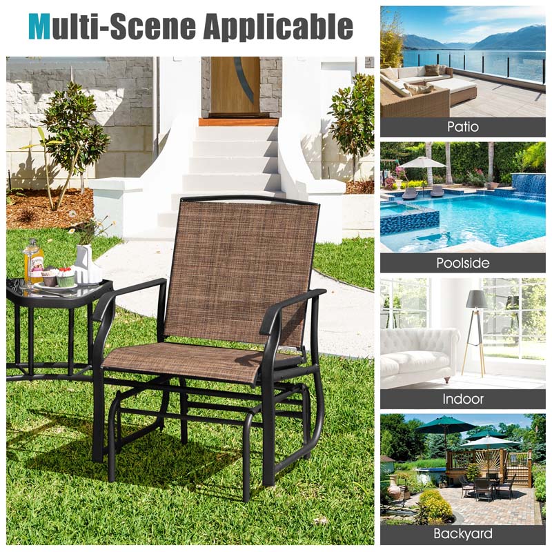 Outdoor Double Swing Glider Chair with Center Table & Umbrella Hole, 2-Person Rocking Chair & Bistro Table Set for Porch Backyard Poolside