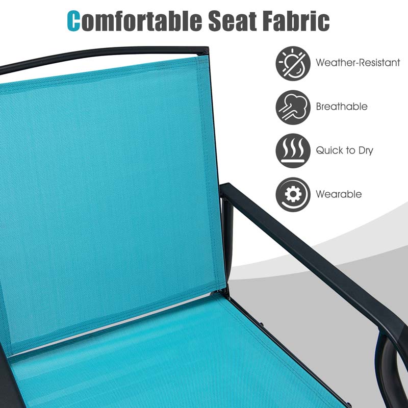 Outdoor Double Swing Glider Chair with Center Table & Umbrella Hole, 2-Person Rocking Chair & Bistro Table Set for Porch Backyard Poolside