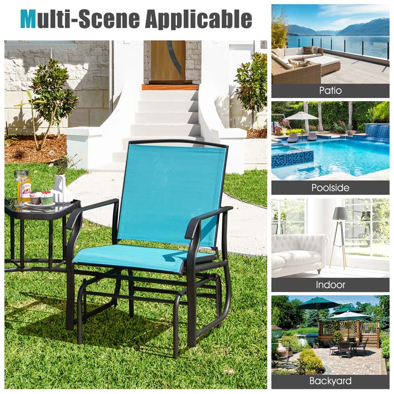 Outdoor Double Swing Glider Chair with Center Table & Umbrella Hole, 2-Person Rocking Chair & Bistro Table Set for Porch Backyard Poolside