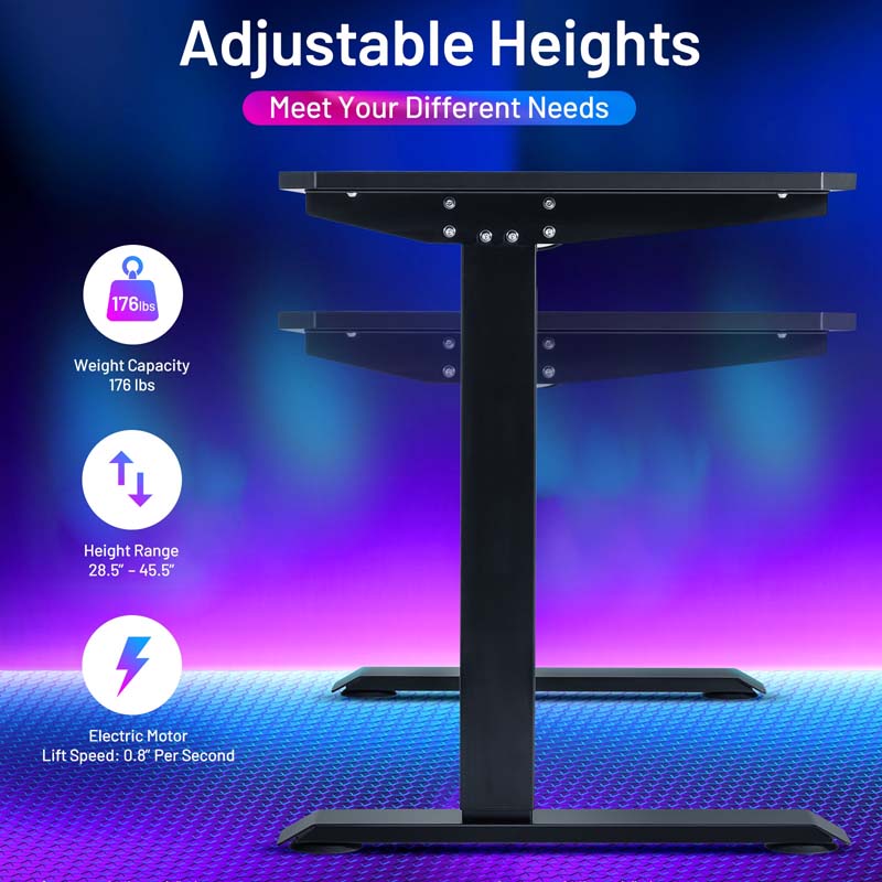 Electric Standing Gaming Desk, Height Adjustable Computer Desk, Carbon Fiber Desk, Sit Stand Home Office Table with Smart Control Panel