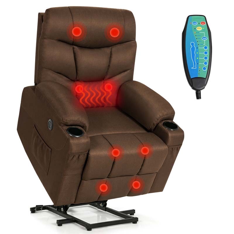 Linen Fabric Power Lift Recliner Chair with Massage & Lumbar Heat, Electric Stand up Lift Sofa for Elderly