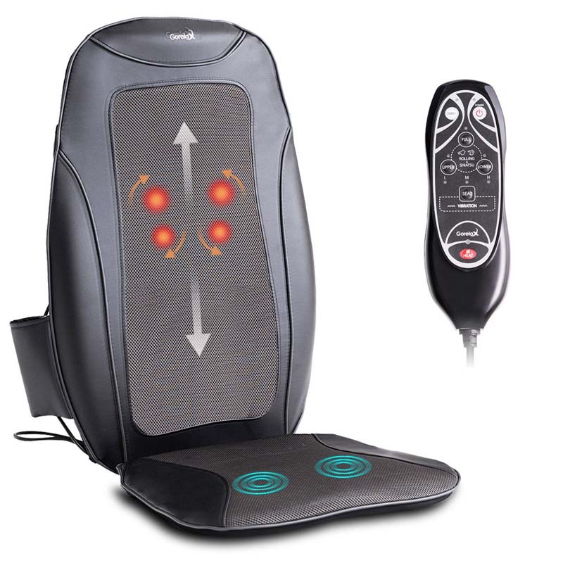 Electric Massage Seat Cushion with Heat, 3D Deep Rolling Kneading Shiatsu Whole Back Massager, Portable Massage Cushion