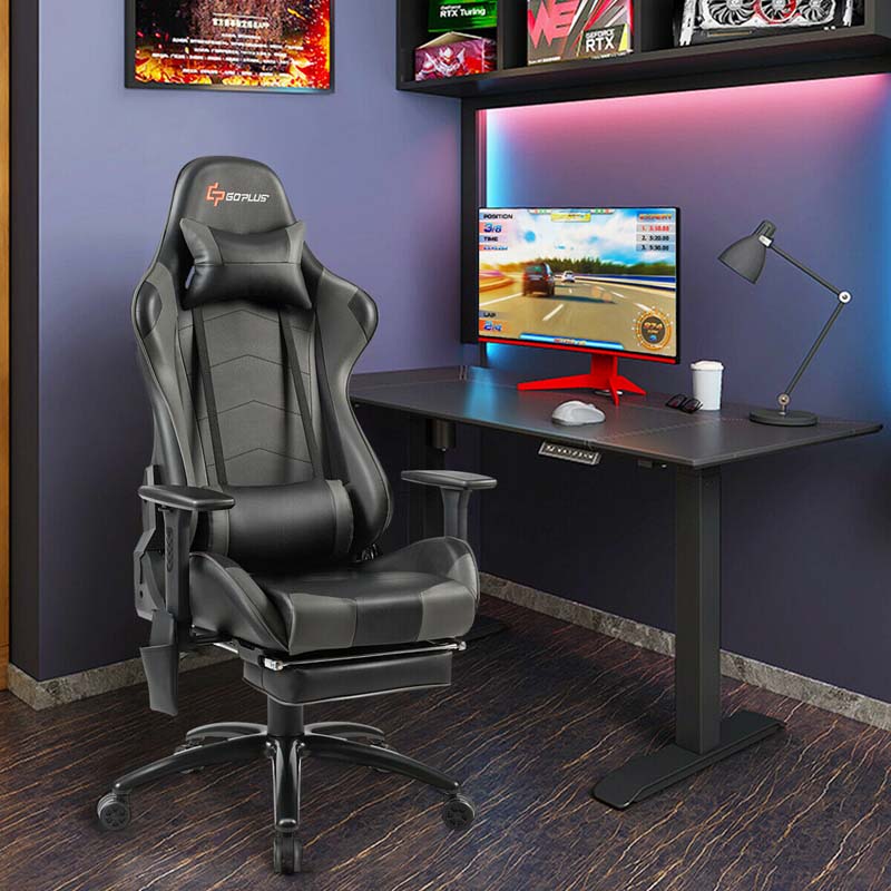 Massage Gaming Chair, Adjustable Ergonomic High-Back E-Sports Racing Chair, Swivel Office PC Chair with Footrest & Lumbar Support