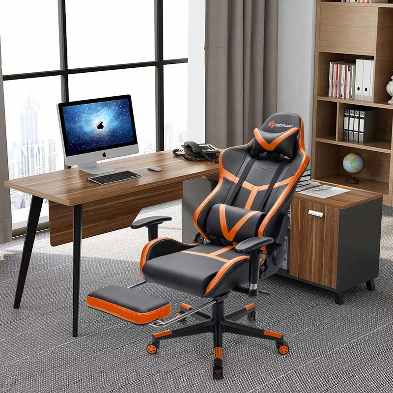 Computer Gaming Chair, Ergonomic High Back Massage Racing Chair, Swivel Office Chair with Footrest & Adjustable Armrests