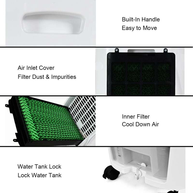 Portable Evaporative Cooler Fan Humidifier with Remote Control, 3 Speeds, 7.5H Timer, 7L Water Tank