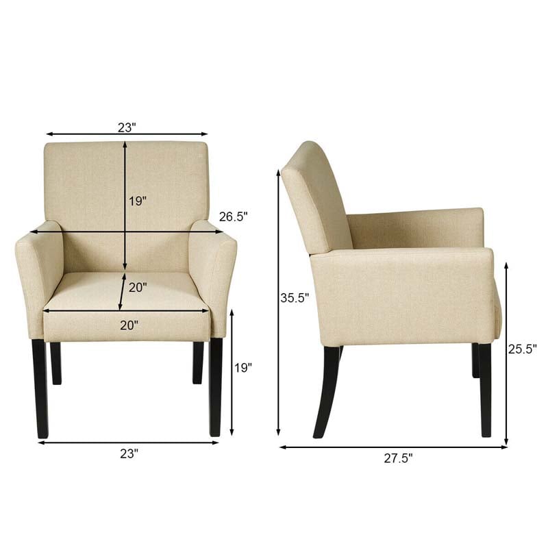 Fabric Upholstered Executive Guest Chair, Waiting Room Reception Chair with Padded Arms & Solid Rubber Wood Legs for Office Meeting Rooms