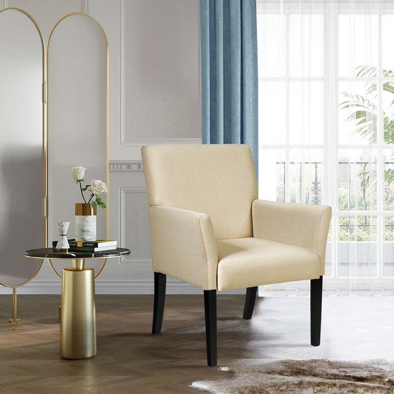 Fabric Upholstered Executive Guest Chair, Waiting Room Reception Chair with Padded Arms & Solid Rubber Wood Legs for Office Meeting Rooms