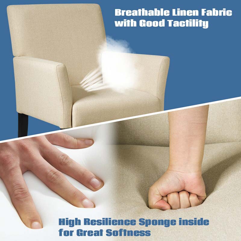 Fabric Upholstered Executive Guest Chair, Waiting Room Reception Chair with Padded Arms & Solid Rubber Wood Legs for Office Meeting Rooms