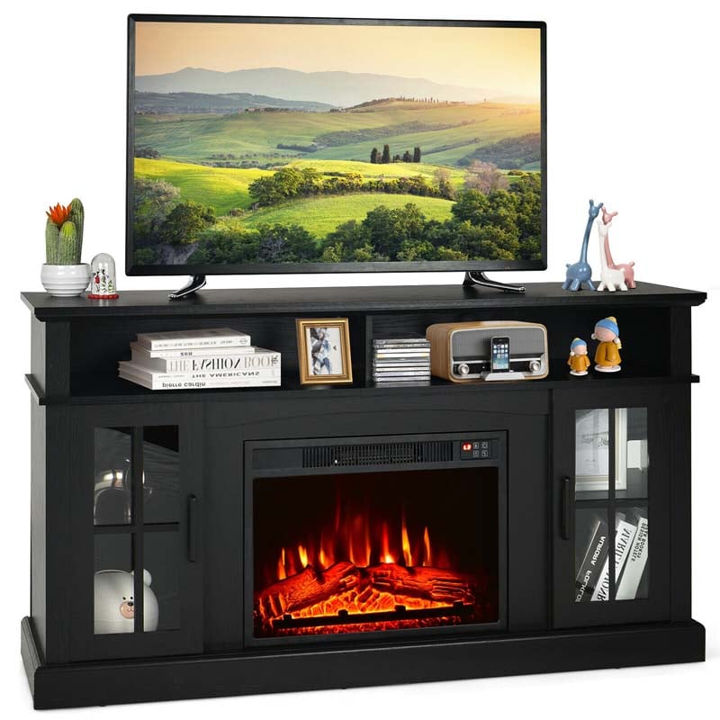 58" TV Console with 23" Fireplace Insert, Fireplace TV Stand for TVs up to 65 Inches, 1400W Electric Fireplace Heater