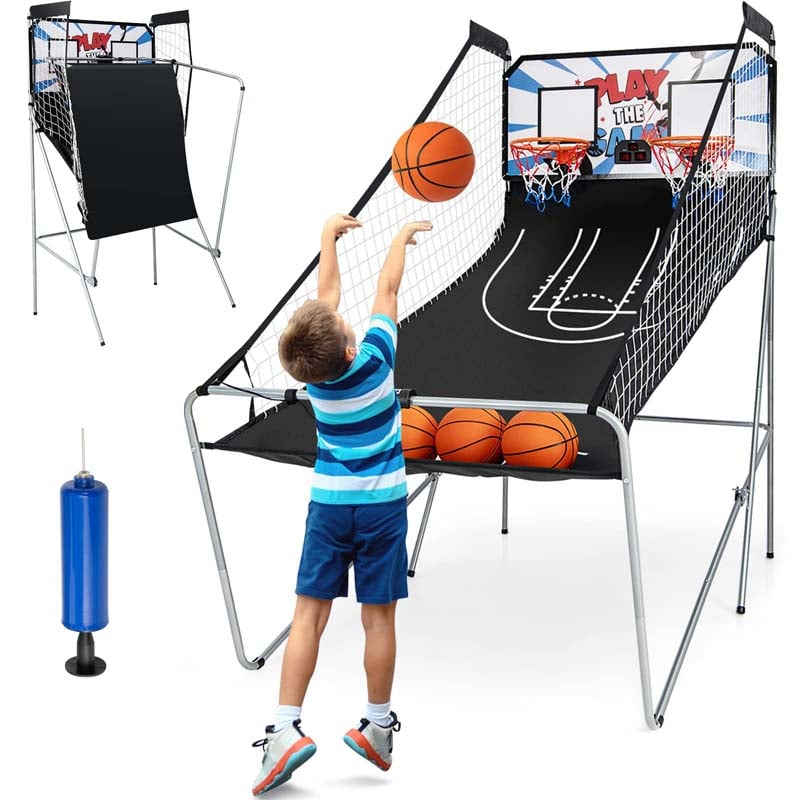 Foldable Basketball Arcade Game, Dual Shot Electronic Basketball Game Machine with 8 Game Modes