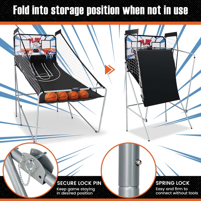Foldable Basketball Arcade Game, Dual Shot Electronic Basketball Hoop Game with 8 Game Modes & 4 Balls for Kids Adults