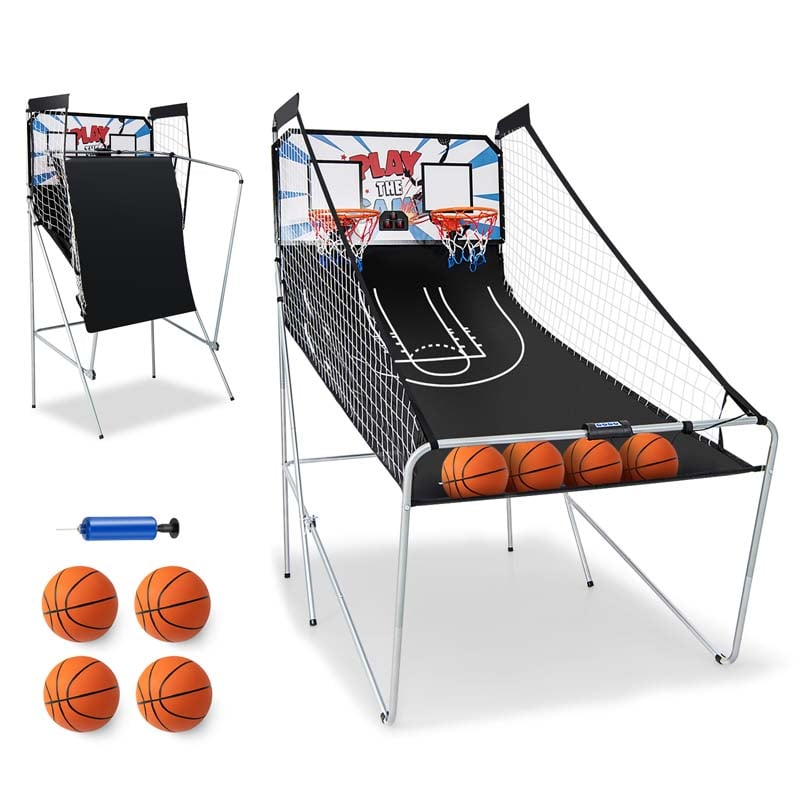 Foldable Basketball Arcade Game, Dual Shot Electronic Basketball Game Machine with 8 Game Modes