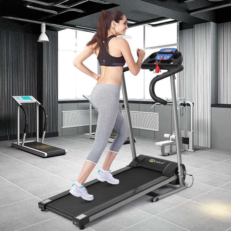 Electric Folding Treadmill, Motorized Jogging Running Machine with LCD Monitor & Device Holder, Heart Rate Sensor