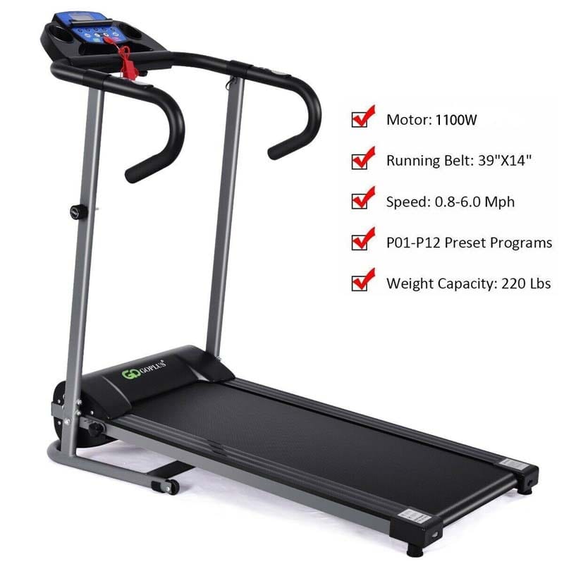 Electric Folding Treadmill, Motorized Jogging Running Machine with LCD Monitor & Device Holder, Heart Rate Sensor