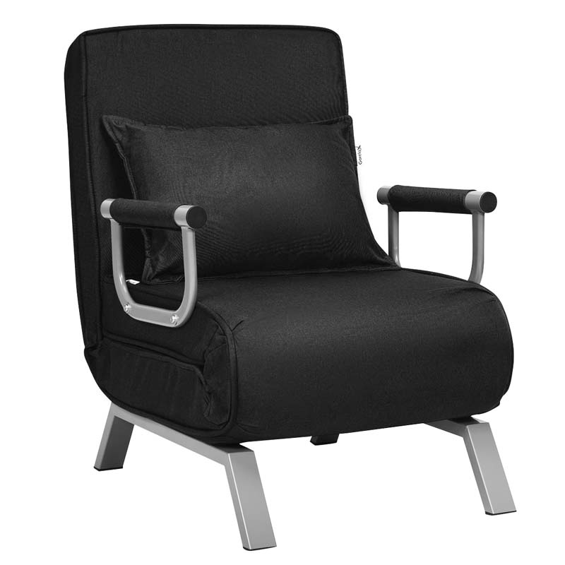 4-in-1 Convertible Sleeper Chair Bed, Folding Sofa Bed with 6-Position Adjustable Backrest & Pillow, Armchair Lounge Couch for Living Room