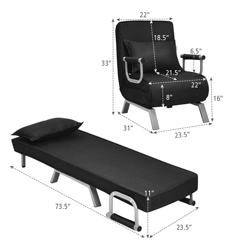 4-in-1 Convertible Sleeper Chair Bed, Folding Sofa Bed with 6-Position Adjustable Backrest & Pillow, Armchair Lounge Couch for Living Room