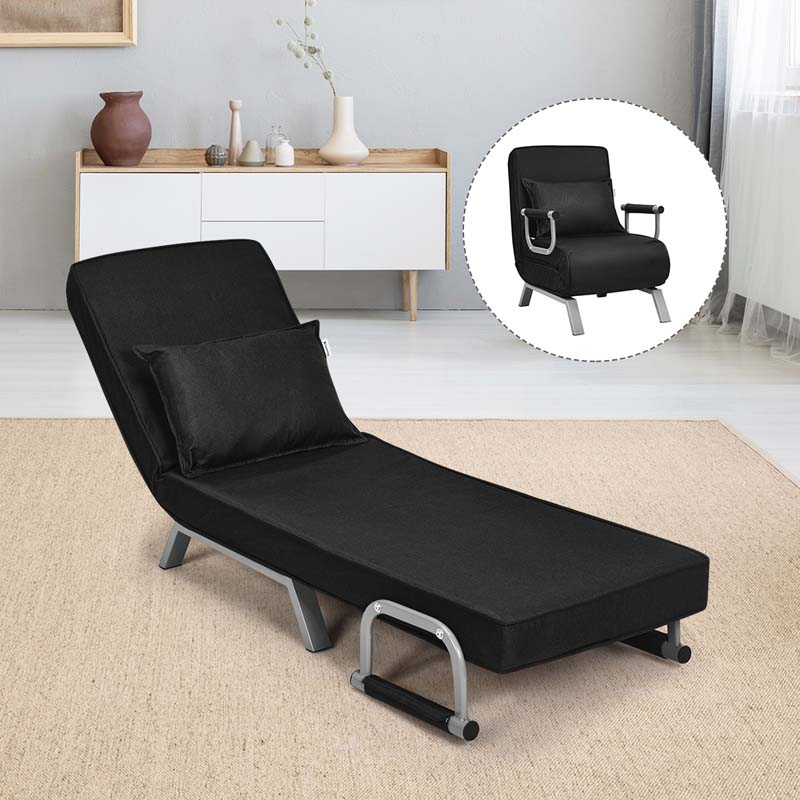 4-in-1 Convertible Sleeper Chair Bed, Folding Sofa Bed with 6-Position Adjustable Backrest & Pillow, Armchair Lounge Couch for Living Room