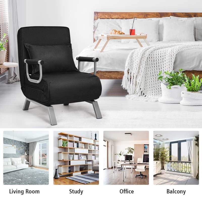 4-in-1 Convertible Sleeper Chair Bed, Folding Sofa Bed with 6-Position Adjustable Backrest & Pillow, Armchair Lounge Couch for Living Room