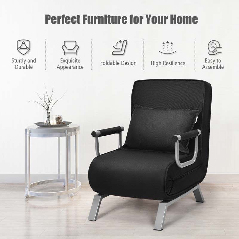 4-in-1 Convertible Sleeper Chair Bed, Folding Sofa Bed with 6-Position Adjustable Backrest & Pillow, Armchair Lounge Couch for Living Room