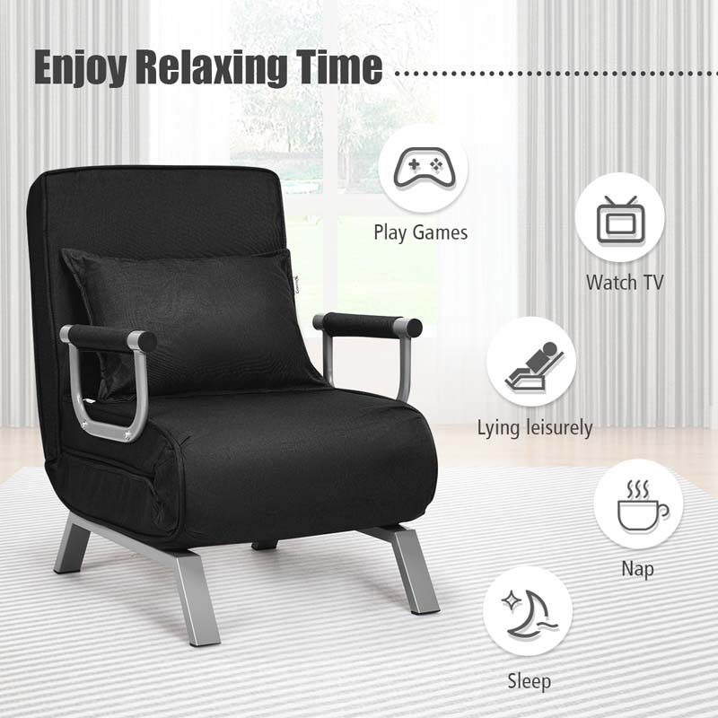 4-in-1 Convertible Sleeper Chair Bed, Folding Sofa Bed with 6-Position Adjustable Backrest & Pillow, Armchair Lounge Couch for Living Room