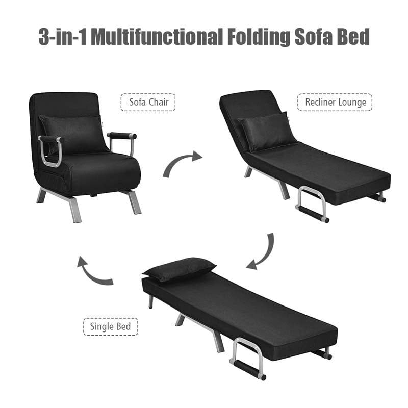 4-in-1 Convertible Sleeper Chair Bed, Folding Sofa Bed with 6-Position Adjustable Backrest & Pillow, Armchair Lounge Couch for Living Room