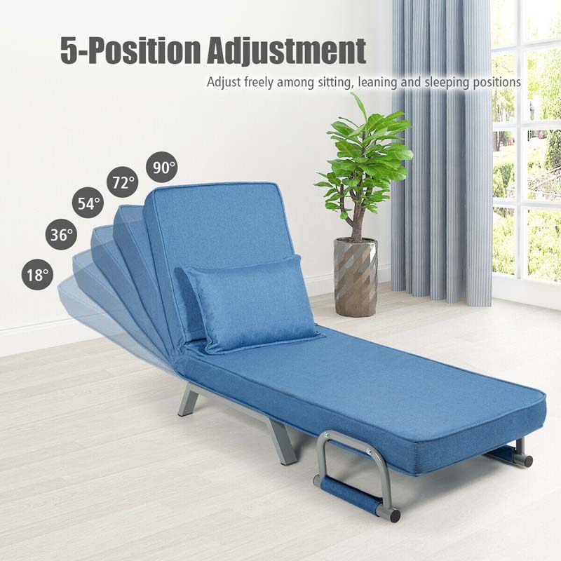 4-in-1 Convertible Sleeper Chair Bed, Folding Sofa Bed with 6-Position Adjustable Backrest & Pillow, Armchair Lounge Couch for Living Room