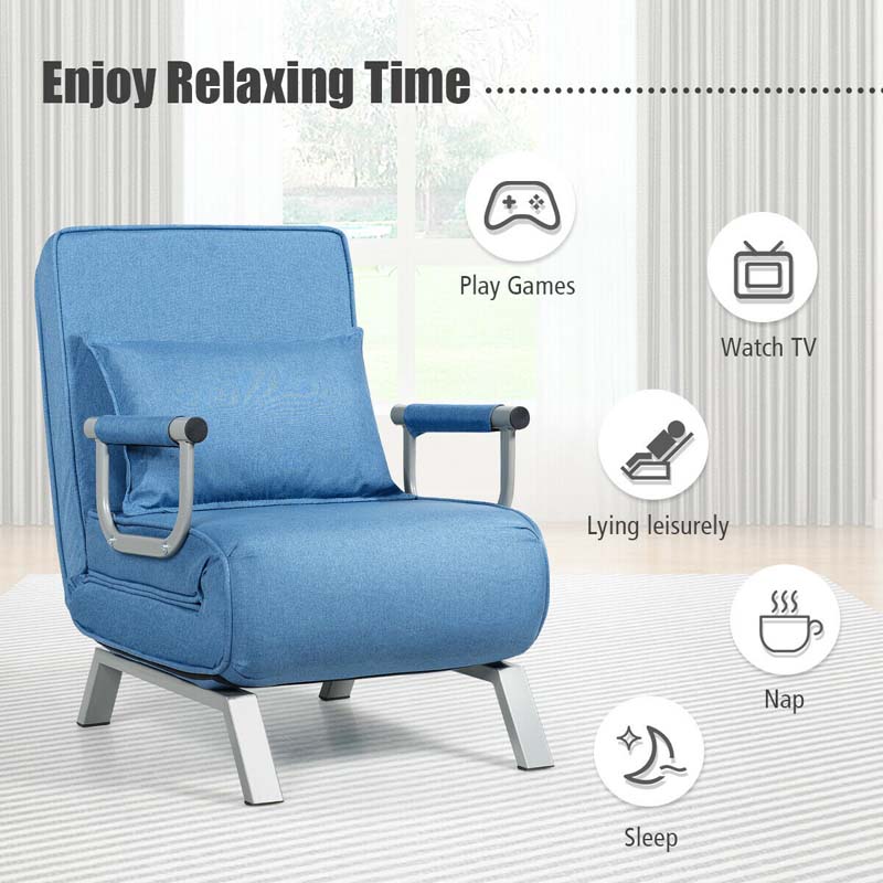 4-in-1 Convertible Sleeper Chair Bed, Folding Sofa Bed with 6-Position Adjustable Backrest & Pillow, Armchair Lounge Couch for Living Room