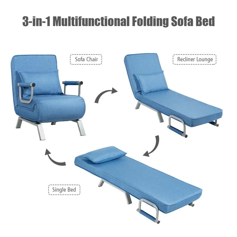 4-in-1 Convertible Sleeper Chair Bed, Folding Sofa Bed with 6-Position Adjustable Backrest & Pillow, Armchair Lounge Couch for Living Room