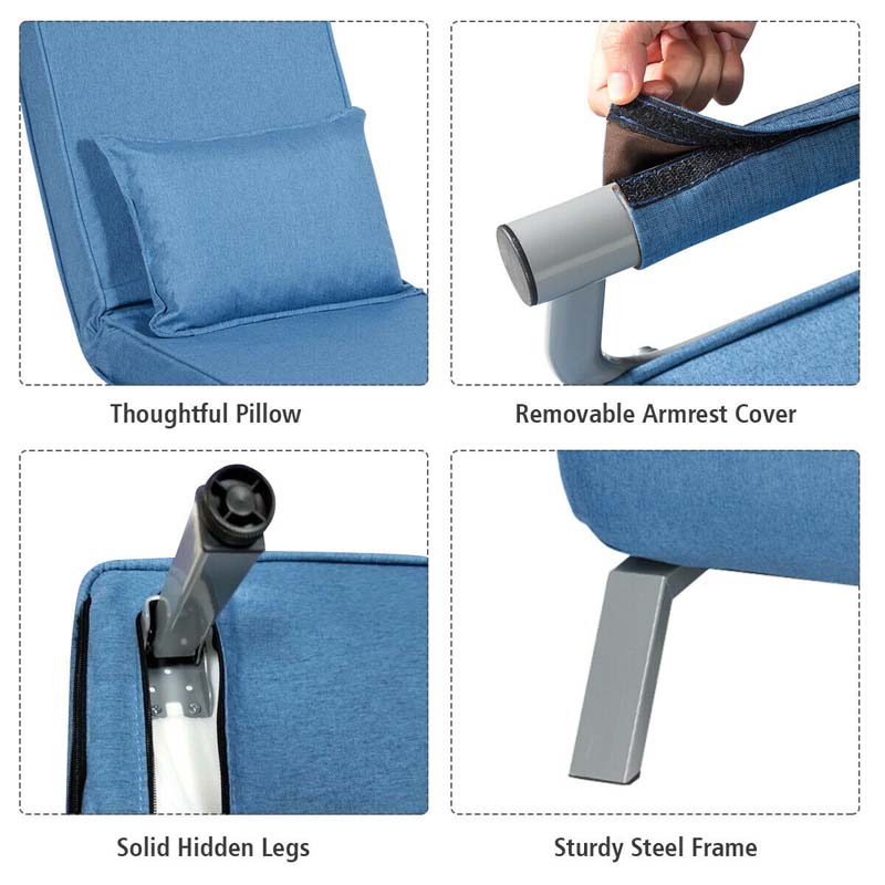 4-in-1 Convertible Sleeper Chair Bed, Folding Sofa Bed with 6-Position Adjustable Backrest & Pillow, Armchair Lounge Couch for Living Room