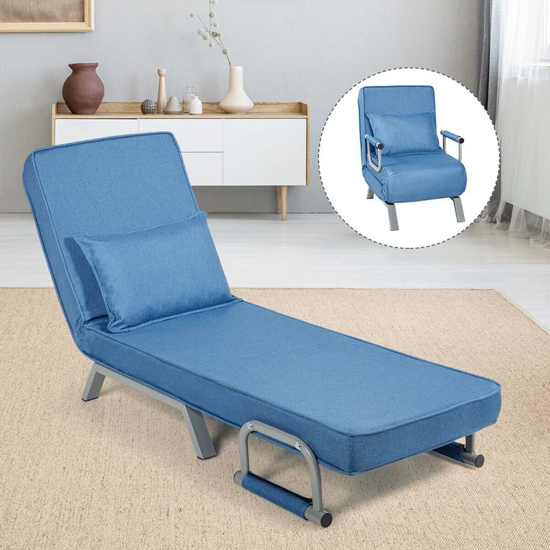 4-in-1 Convertible Sleeper Chair Bed, Folding Sofa Bed with 6-Position Adjustable Backrest & Pillow, Armchair Lounge Couch for Living Room