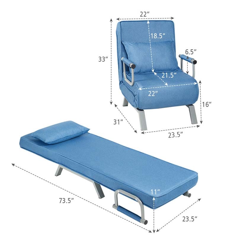 4-in-1 Convertible Sleeper Chair Bed, Folding Sofa Bed with 6-Position Adjustable Backrest & Pillow, Armchair Lounge Couch for Living Room