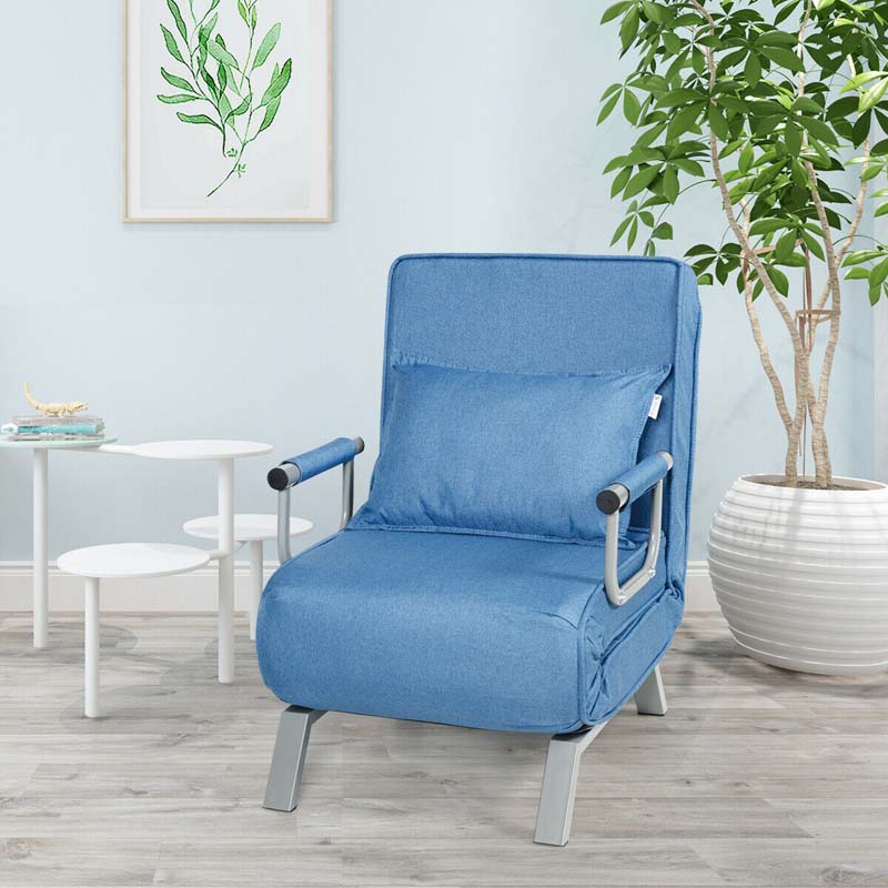 4-in-1 Convertible Sleeper Chair Bed, Folding Sofa Bed with 6-Position Adjustable Backrest & Pillow, Armchair Lounge Couch for Living Room