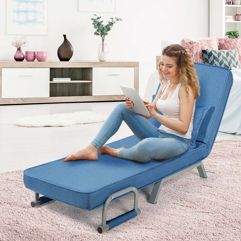 4-in-1 Convertible Sleeper Chair Bed, Folding Sofa Bed with 6-Position Adjustable Backrest & Pillow, Armchair Lounge Couch for Living Room