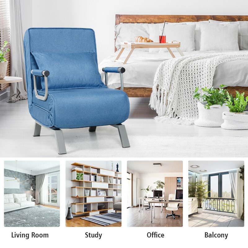 4-in-1 Convertible Sleeper Chair Bed, Folding Sofa Bed with 6-Position Adjustable Backrest & Pillow, Armchair Lounge Couch for Living Room