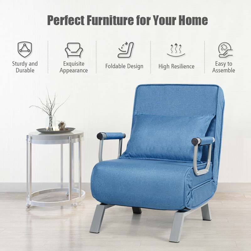 4-in-1 Convertible Sleeper Chair Bed, Folding Sofa Bed with 6-Position Adjustable Backrest & Pillow, Armchair Lounge Couch for Living Room