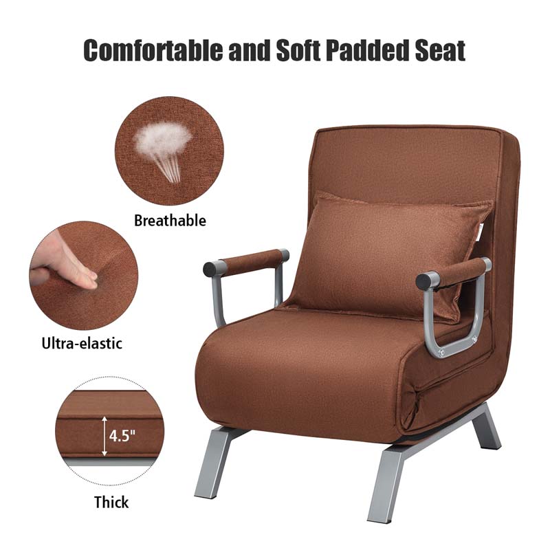 4-in-1 Convertible Sleeper Chair Bed, Folding Sofa Bed with 6-Position Adjustable Backrest & Pillow, Armchair Lounge Couch for Living Room