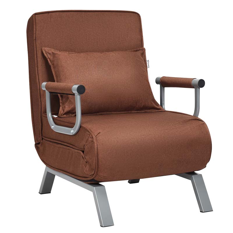 4-in-1 Convertible Sleeper Chair Bed, Folding Sofa Bed with 6-Position Adjustable Backrest & Pillow, Armchair Lounge Couch for Living Room