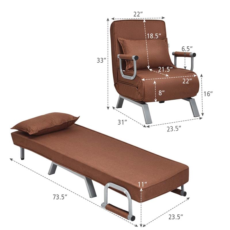 4-in-1 Convertible Sleeper Chair Bed, Folding Sofa Bed with 6-Position Adjustable Backrest & Pillow, Armchair Lounge Couch for Living Room
