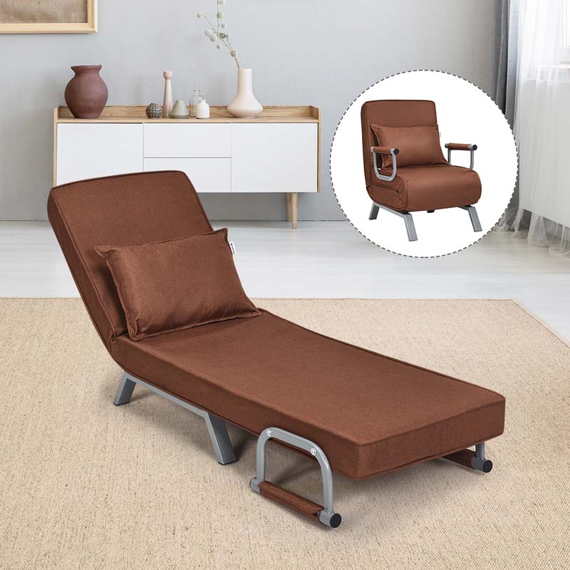 4-in-1 Convertible Sleeper Chair Bed, Folding Sofa Bed with 6-Position Adjustable Backrest & Pillow, Armchair Lounge Couch for Living Room