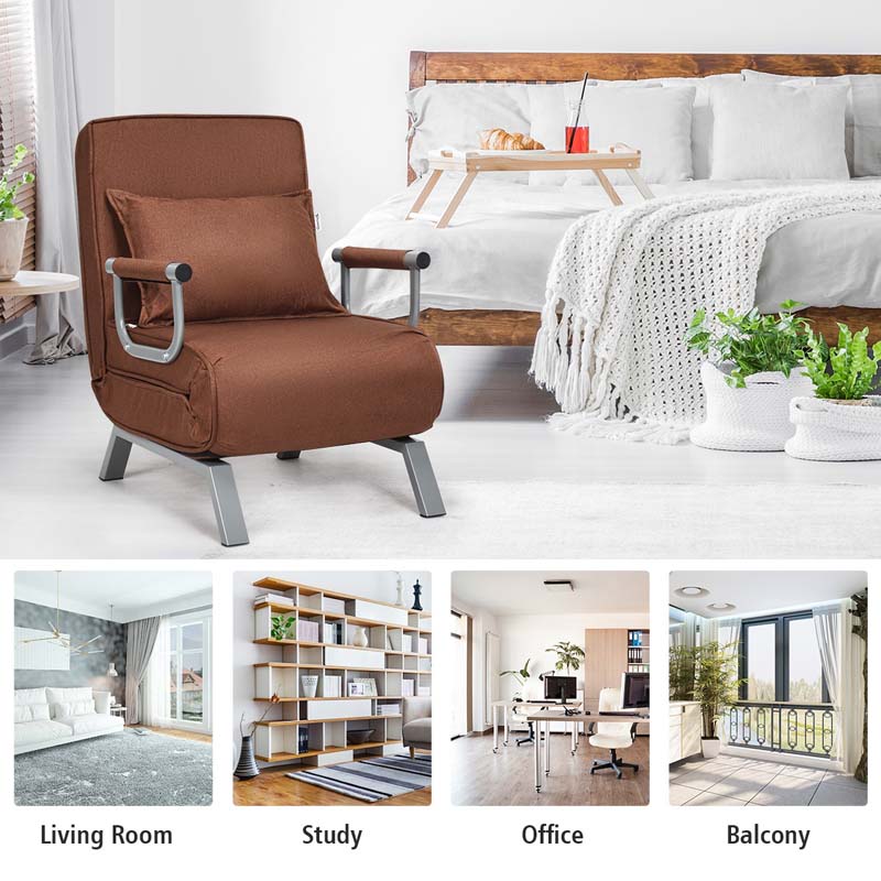 4-in-1 Convertible Sleeper Chair Bed, Folding Sofa Bed with 6-Position Adjustable Backrest & Pillow, Armchair Lounge Couch for Living Room