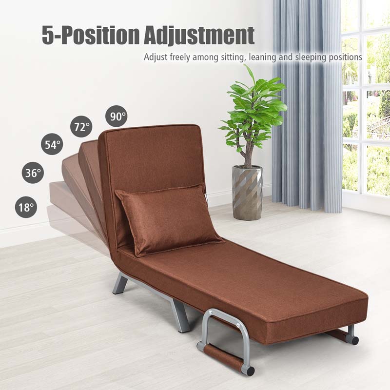 4-in-1 Convertible Sleeper Chair Bed, Folding Sofa Bed with 6-Position Adjustable Backrest & Pillow, Armchair Lounge Couch for Living Room
