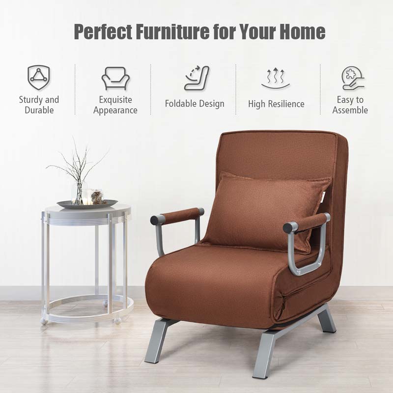 4-in-1 Convertible Sleeper Chair Bed, Folding Sofa Bed with 6-Position Adjustable Backrest & Pillow, Armchair Lounge Couch for Living Room