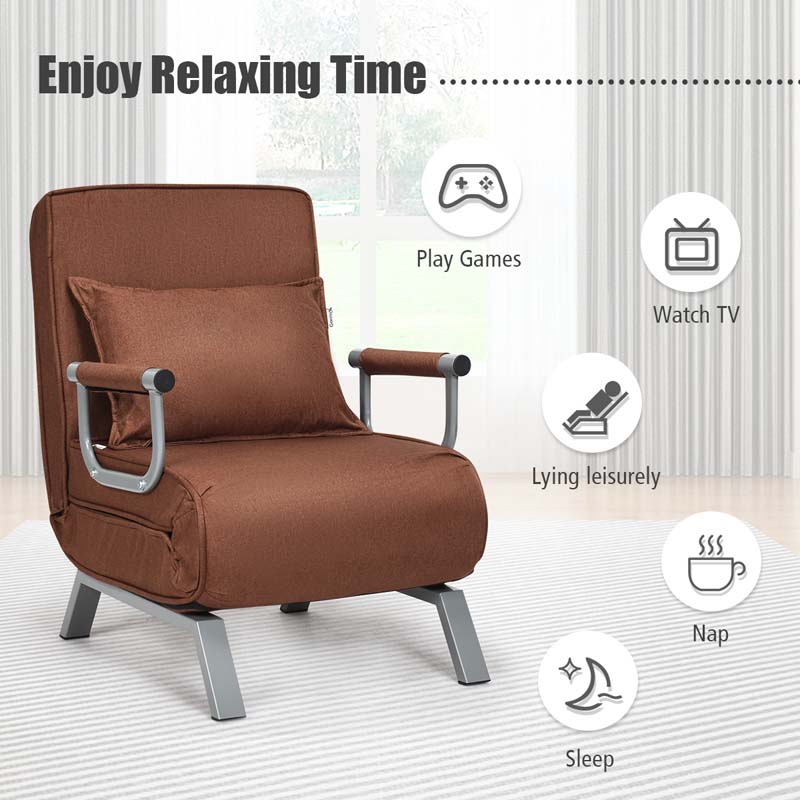 4-in-1 Convertible Sleeper Chair Bed, Folding Sofa Bed with 6-Position Adjustable Backrest & Pillow, Armchair Lounge Couch for Living Room