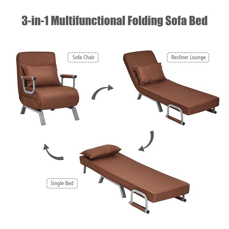 4-in-1 Convertible Sleeper Chair Bed, Folding Sofa Bed with 6-Position Adjustable Backrest & Pillow, Armchair Lounge Couch for Living Room