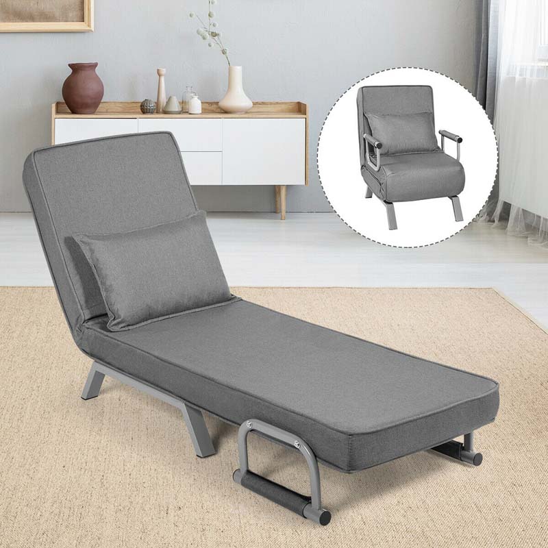 4-in-1 Convertible Sleeper Chair Bed, Folding Sofa Bed with 6-Position Adjustable Backrest & Pillow, Armchair Lounge Couch for Living Room