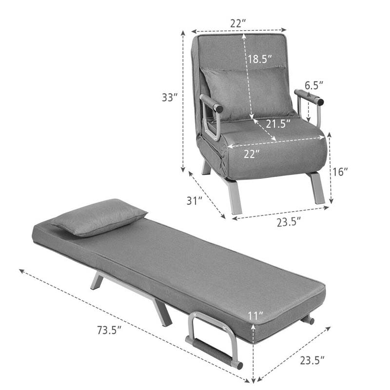 4-in-1 Convertible Sleeper Chair Bed, Folding Sofa Bed with 6-Position Adjustable Backrest & Pillow, Armchair Lounge Couch for Living Room