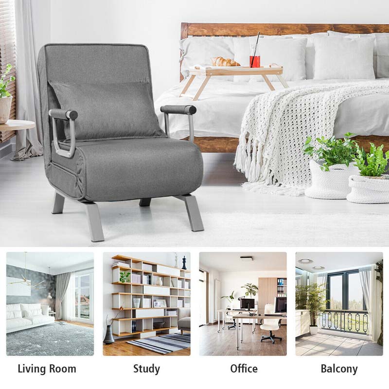 4-in-1 Convertible Sleeper Chair Bed, Folding Sofa Bed with 6-Position Adjustable Backrest & Pillow, Armchair Lounge Couch for Living Room