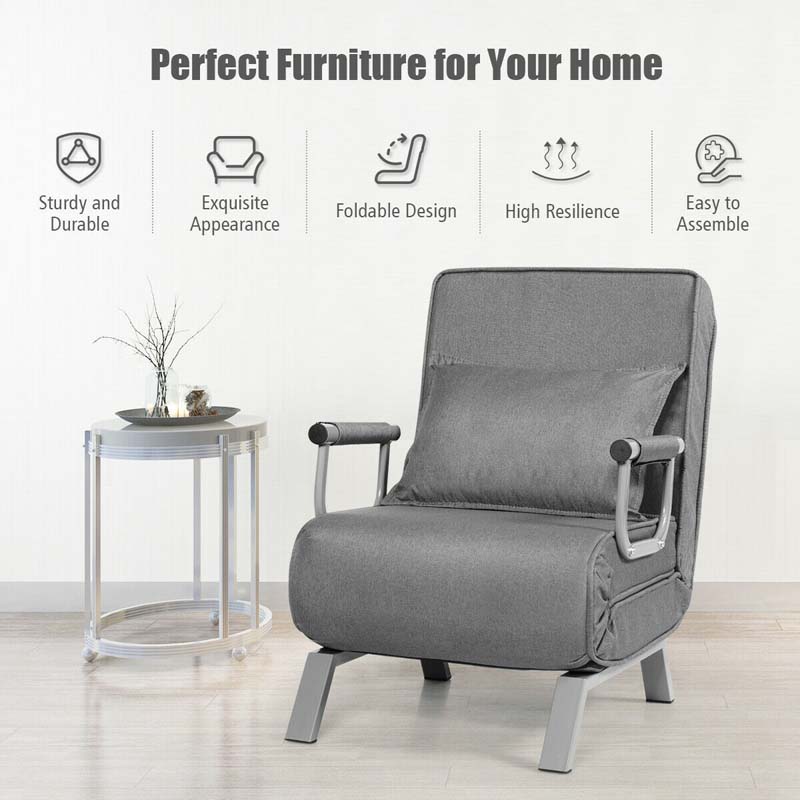 4-in-1 Convertible Sleeper Chair Bed, Folding Sofa Bed with 6-Position Adjustable Backrest & Pillow, Armchair Lounge Couch for Living Room